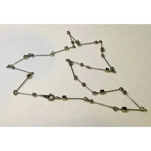 Vintage Womens Silver-tone Bone Chain‎ With Cube & Round Beads Necklace Size 9"